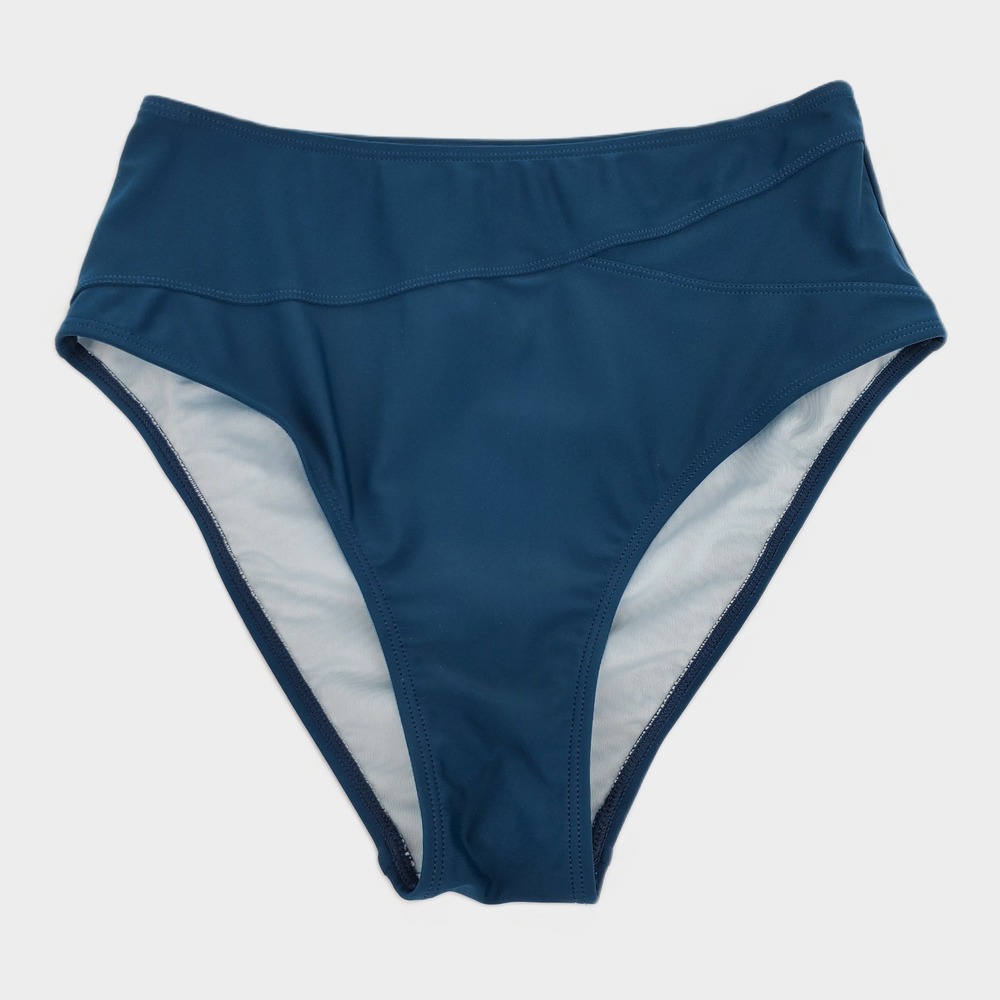 Cupshe High Waist Bikini Swim Bottom Womens Small Teal Blue Lined Stretch New